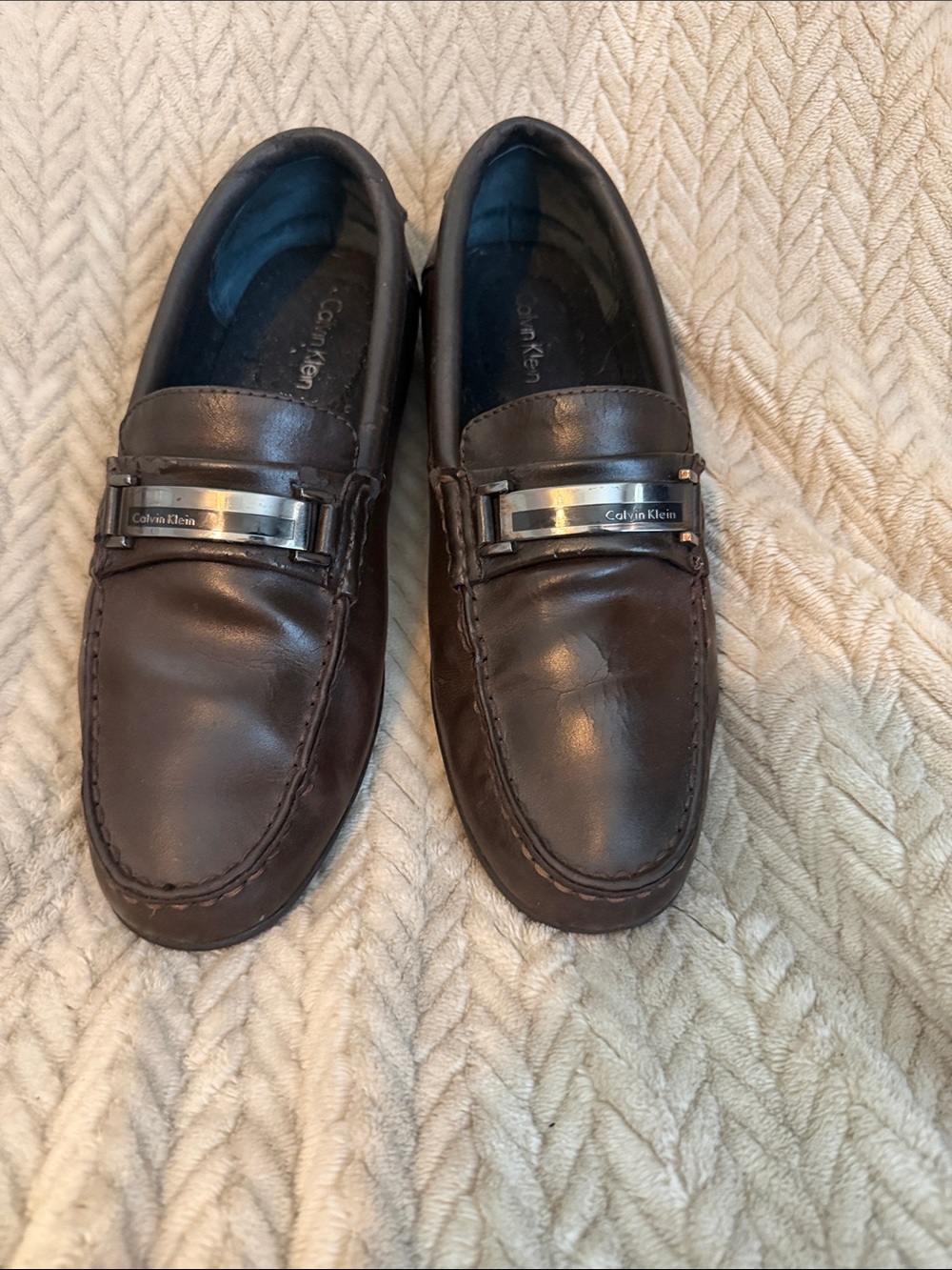 Calvin Klein Magnus Driving Loafers Dark Brown Leather Slip Ons